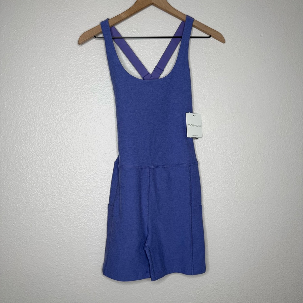 Beyond Yoga Spacedye Get Up And Go Pocket Biker Jumpsuit in Indigo Heather, sz S - Picture 3 of 6
